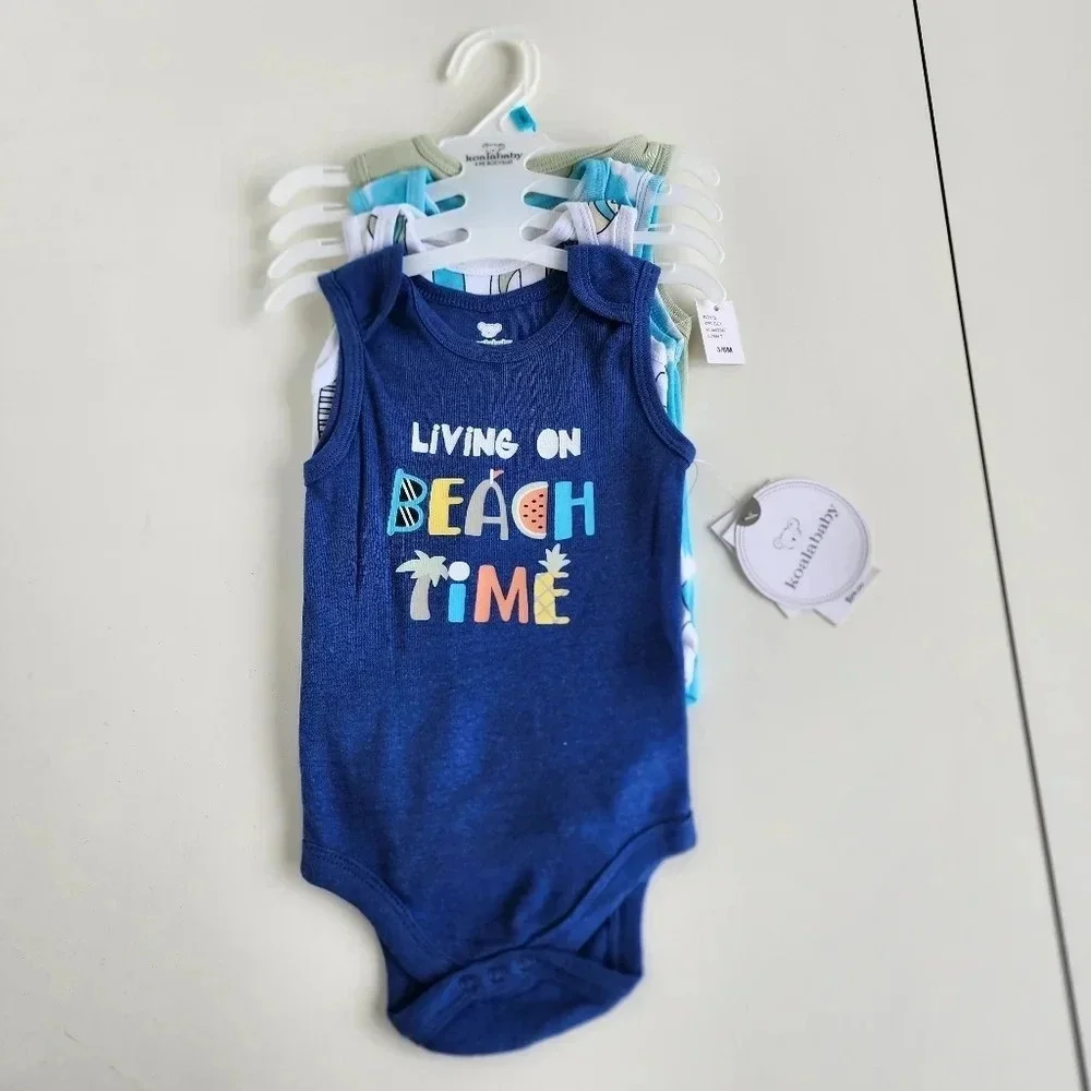 NWT Pack of 4 KOALA BABY Baby Boys NB Sleeveless Bodysuits Living On Beach Time